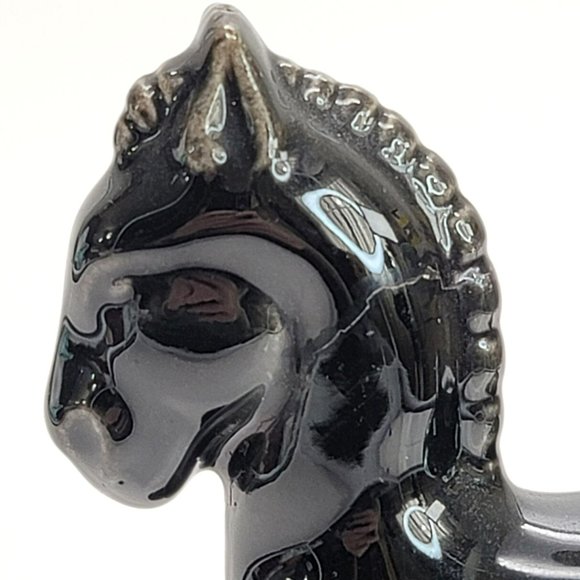 Black Glossy Trojan Horse Figurine Vintage Statue Glossy Repaired PR325 - Picture 2 of 8